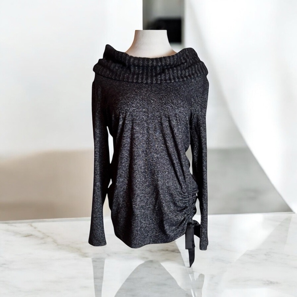 WHBM WHITE HOUSE BLACK COWL NECK LONG SLEEVE TOP WITH SIDE TIE DETAIL – SIZE S